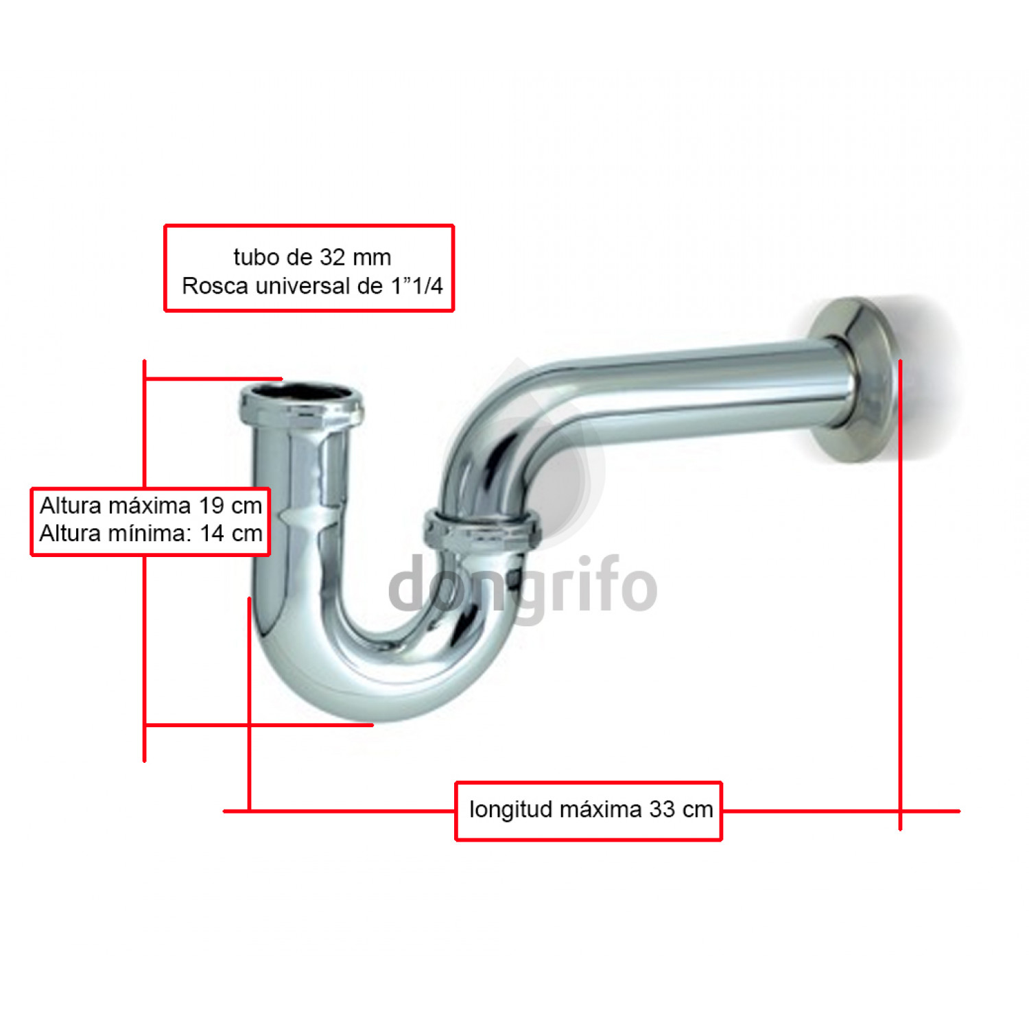 Chirrido Abultar germen sifon metalico desague lavabo cromado 332 mm 11/4"